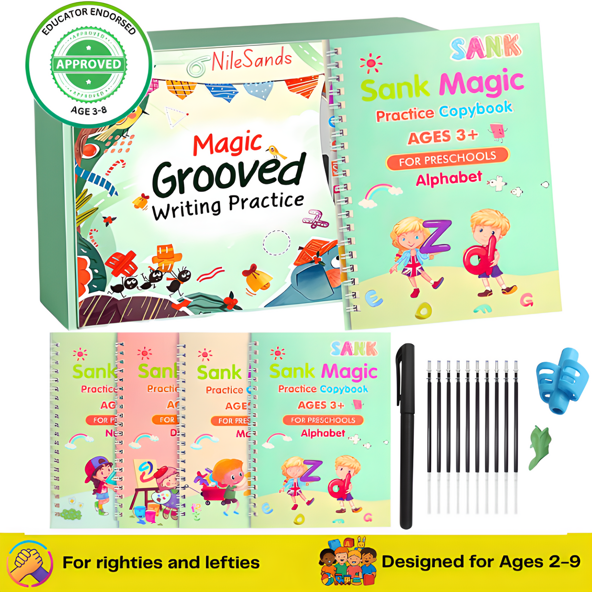 Grooved handwriting practice set